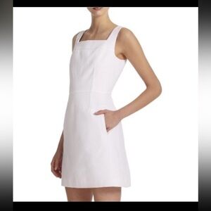 Tory Burch Cotton Pique Square Neck White Mini Dress Sz 6 Minimalist Casual